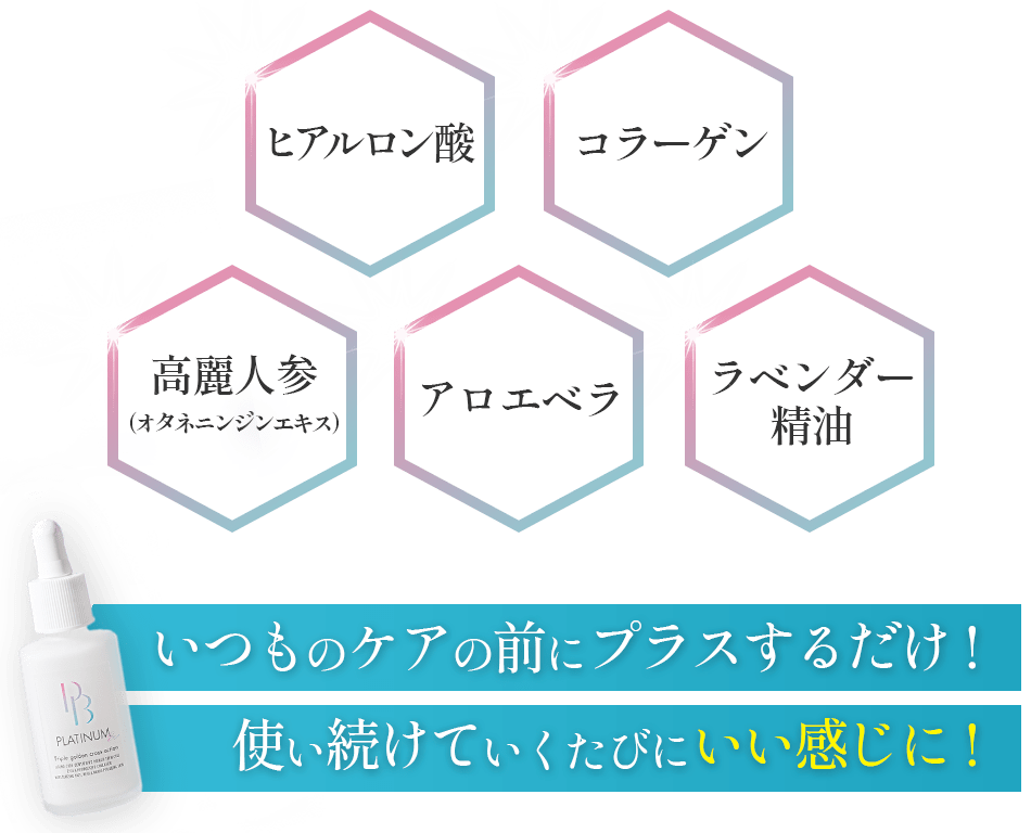 ヒアルロン酸コラーゲン高麗人参（オタネニンジンエキス）アロエベララベンダー精油いつものケアの前にプラスするだけ!使い続けていくたびにいい感じに!